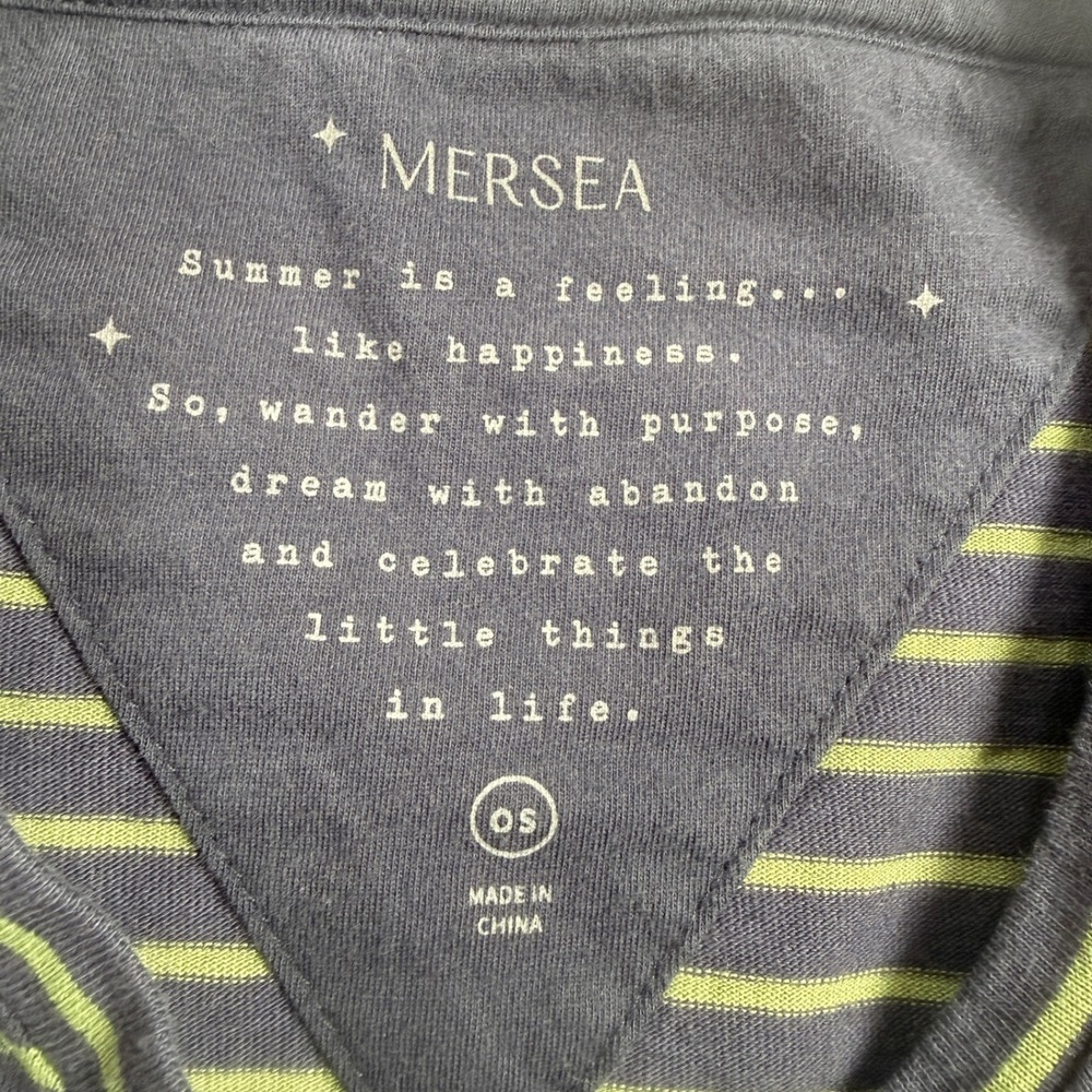 Mersea Striped Top Women's OS Navy Green Oversized Coastal Boxy Tee Nautical - Picture 4 of 9